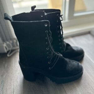 Like new Free People Black Lace Up Boots with Chunky Design Leather Upper